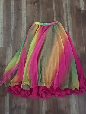 Multicolor Chiffon Skirt/Dance Festival Bellydance Performance Long Line Skirt